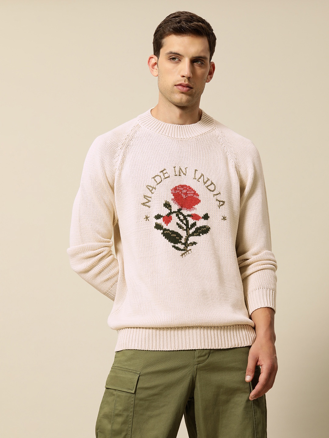 

Mr Bowerbird Premium Made in India Pure Cotton Tailored Fit Sweater, Off white