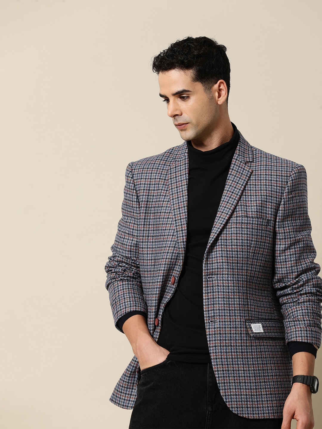 

Mr Bowerbird Self Design Single Breasted Tailored Fit Formal Blazer, Navy blue
