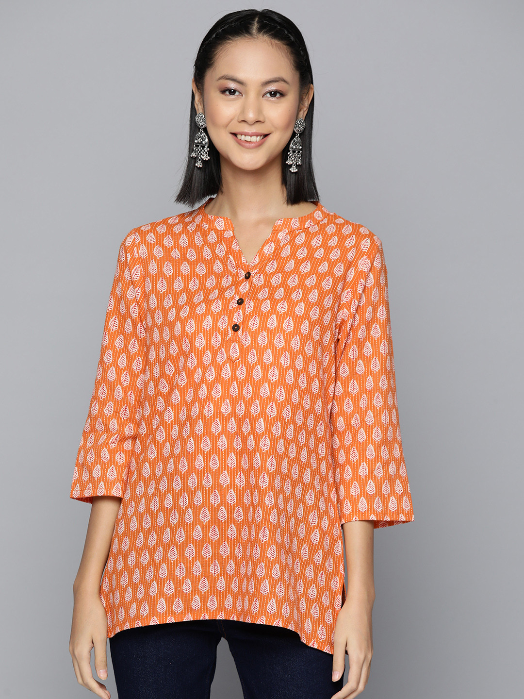 

HERE&NOW Women Ethnic Motifs Printed Kurti, Orange