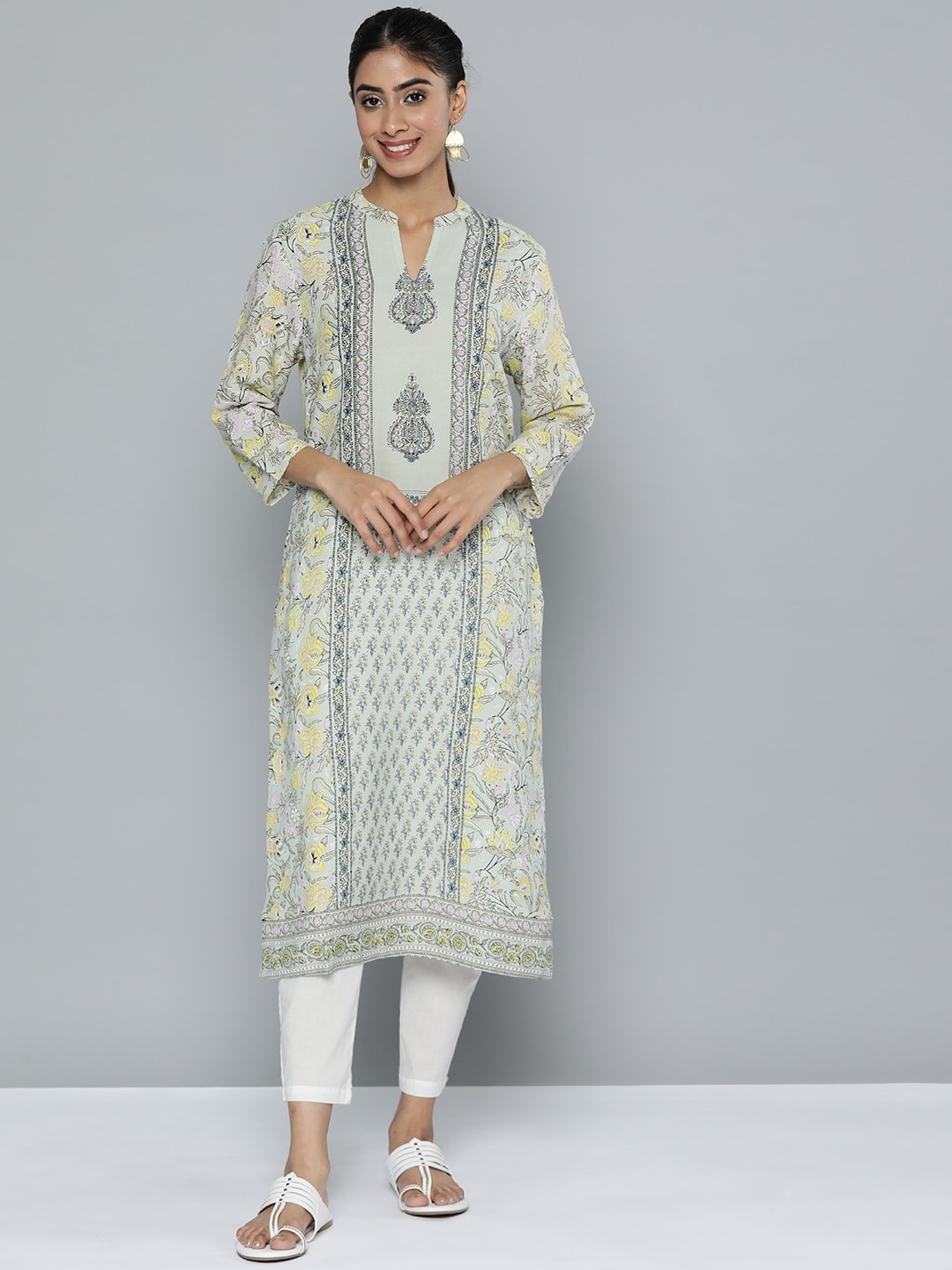 

HERE&NOW Floral Print Straight Kurta, Green