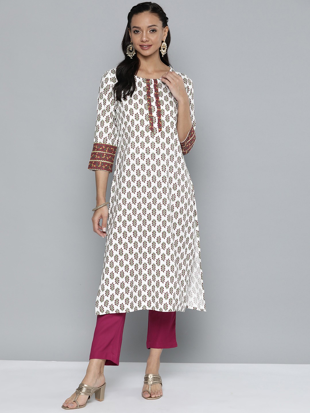 

HERE&NOW Printed Regular Kurta with Trousers, White