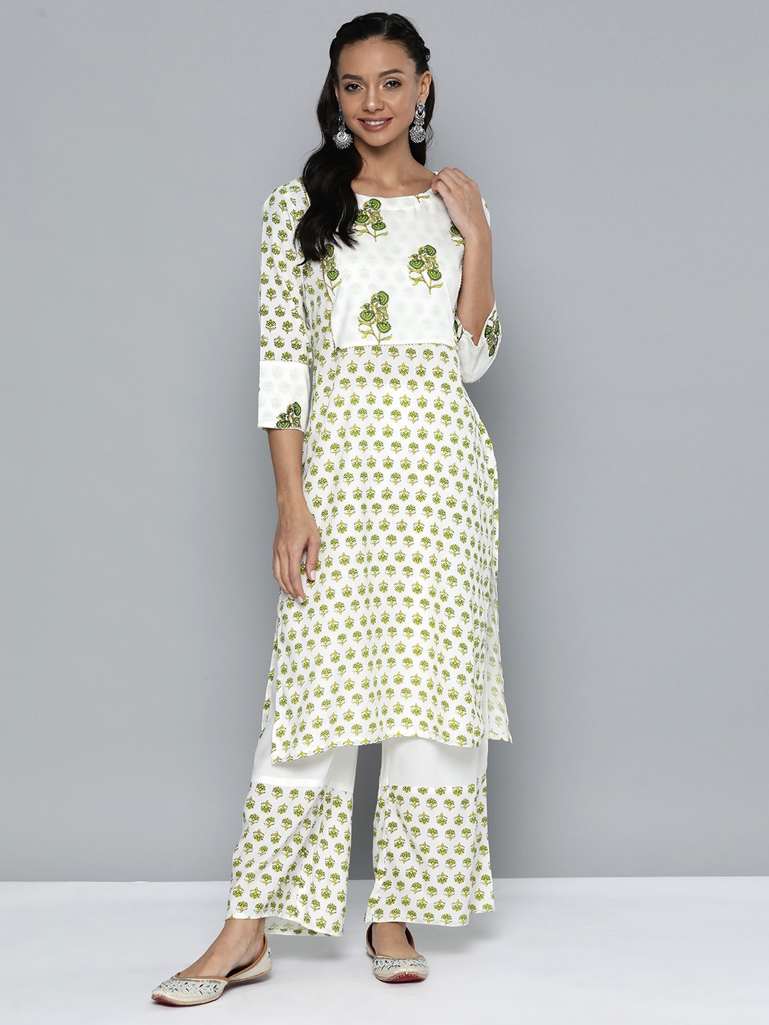 

HERE&NOW Printed Regular Kurta with Palazzos, White
