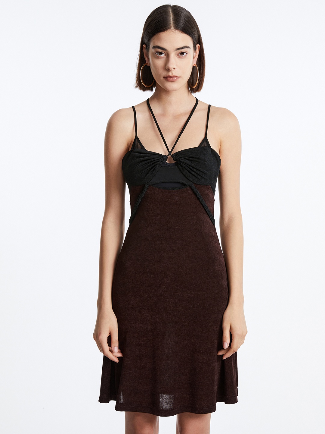 

Urban Revivo Colourblocked A-Line Dress, Brown