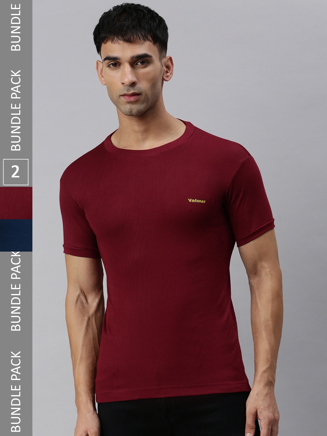 

Lux Cozi Pack Of 2 Slim Fit Knitted T-Shirts, Navy blue