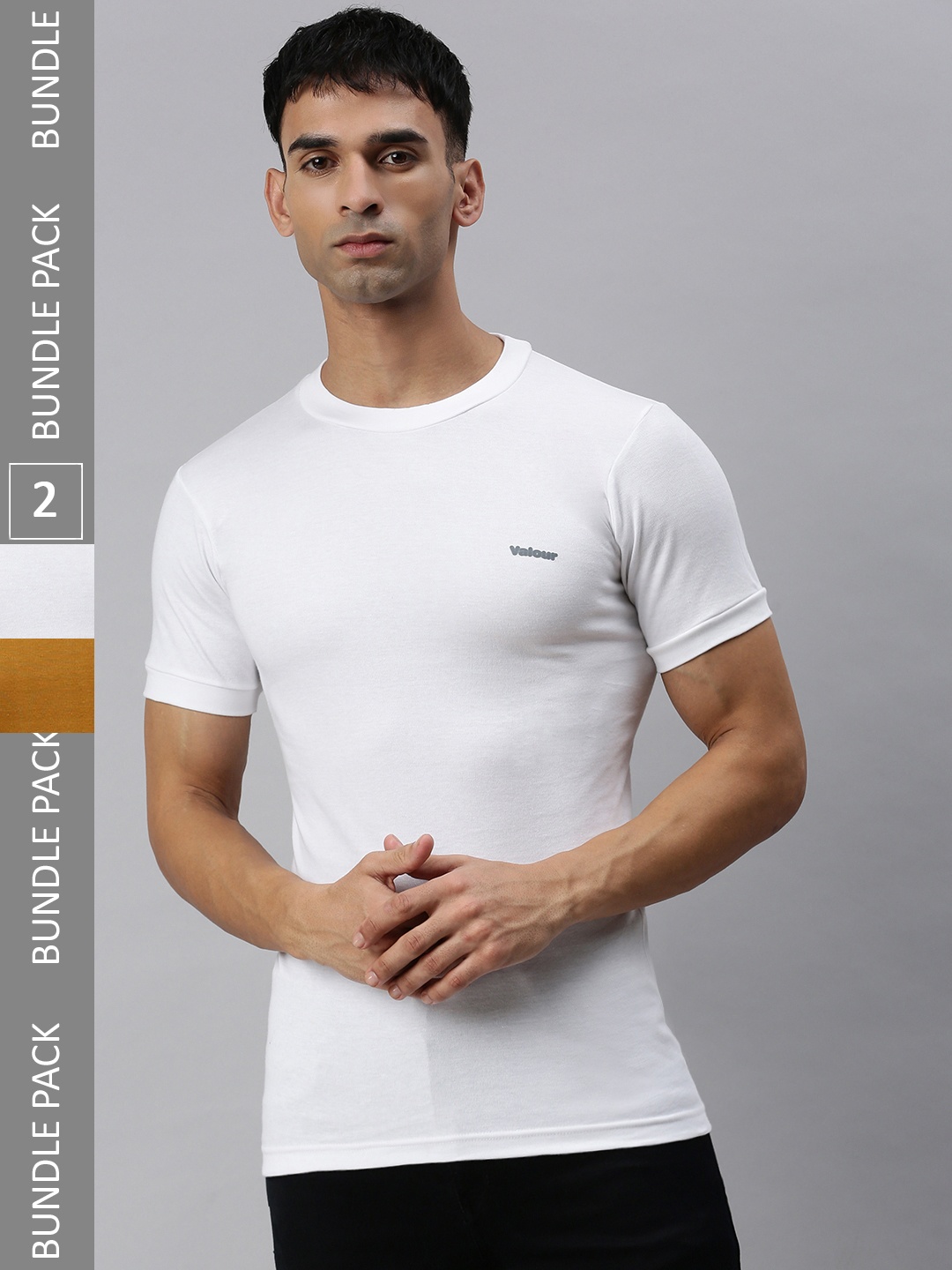 

Lux Cozi Pack Of 2 Slim Fit Knitted T-Shirts, Mustard