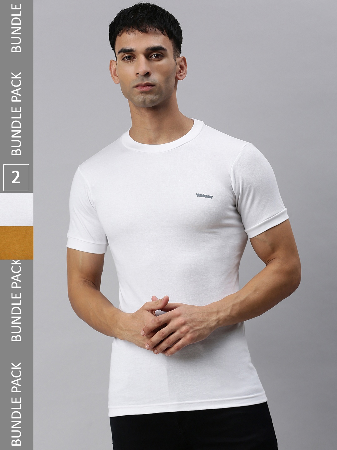 

Lux Cozi Pack Of 2 Slim Fit Knitted T-Shirts, Mustard