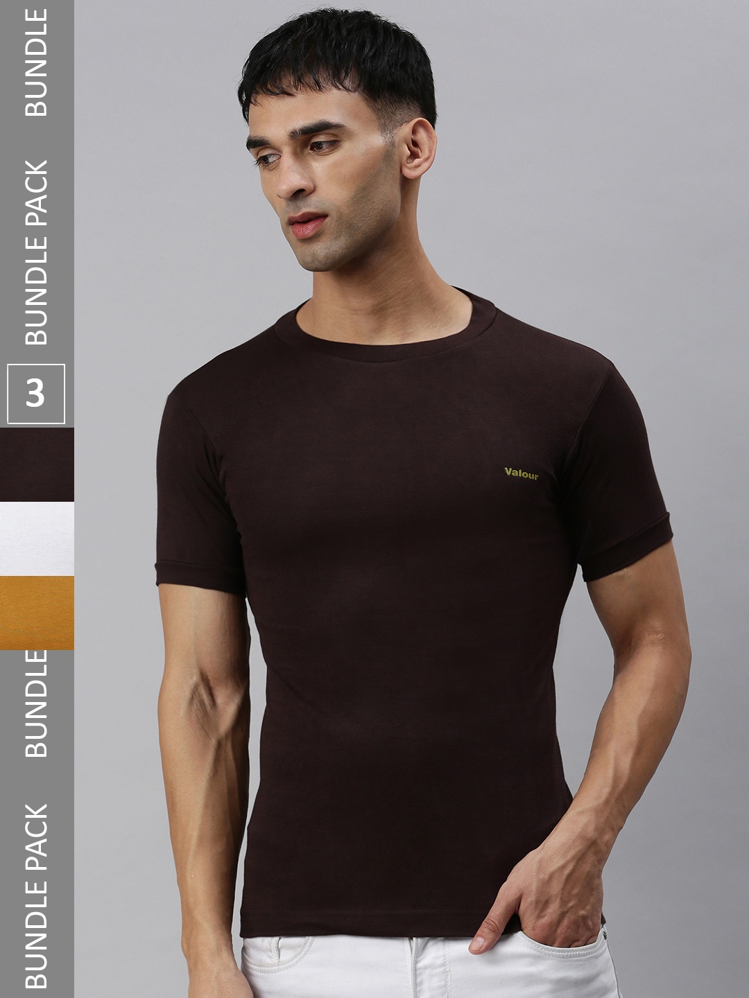 Lux Cozi Pack Of 3 Slim Fit T-shirt, Coffee brown