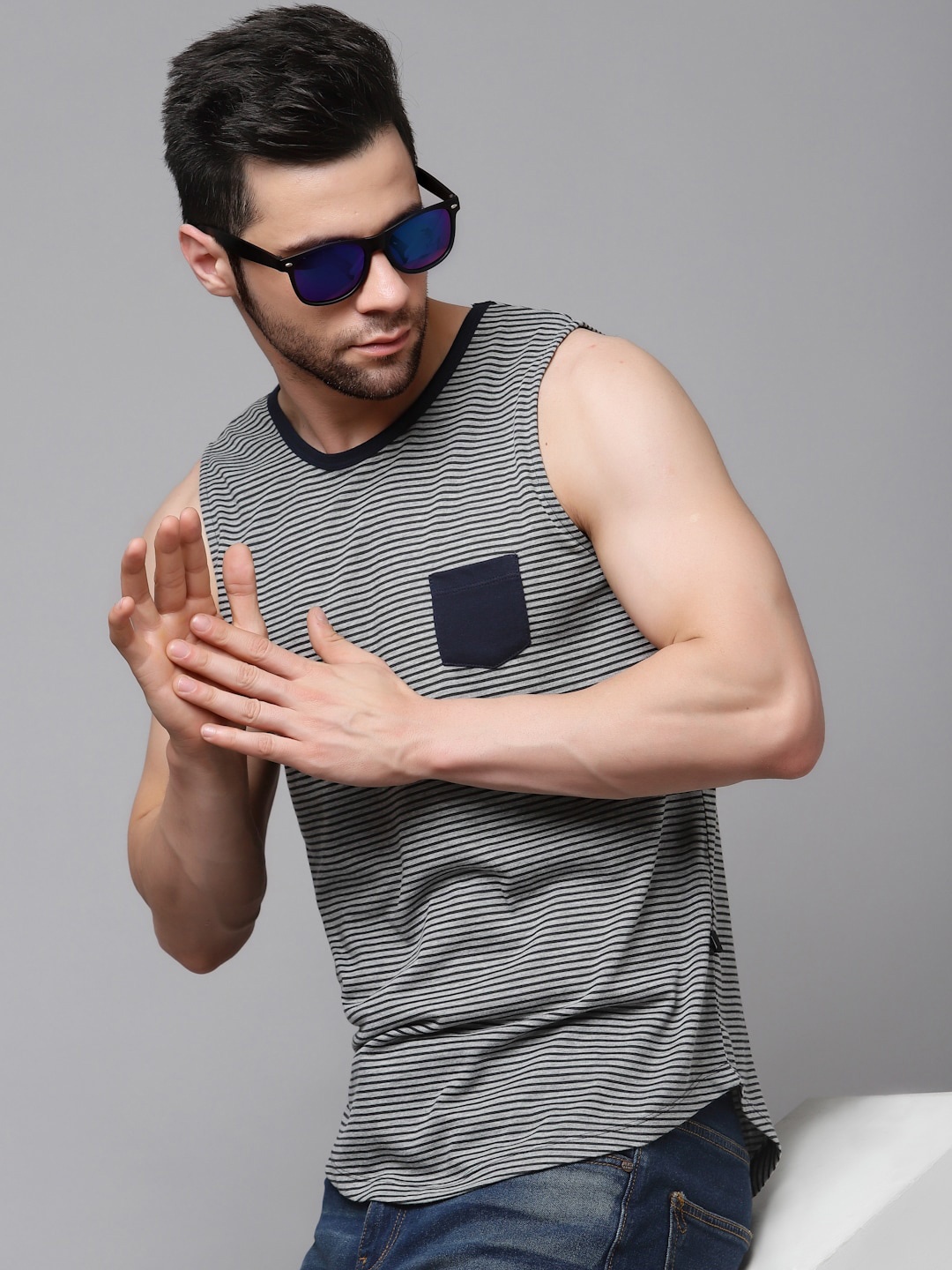 

Rigo Striped Sleeveless Slim Fit T-shirt, Grey