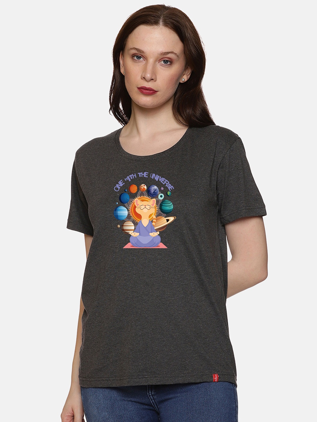 

NOT YET by us Graphic Printed Cotton T-shirt, Charcoal
