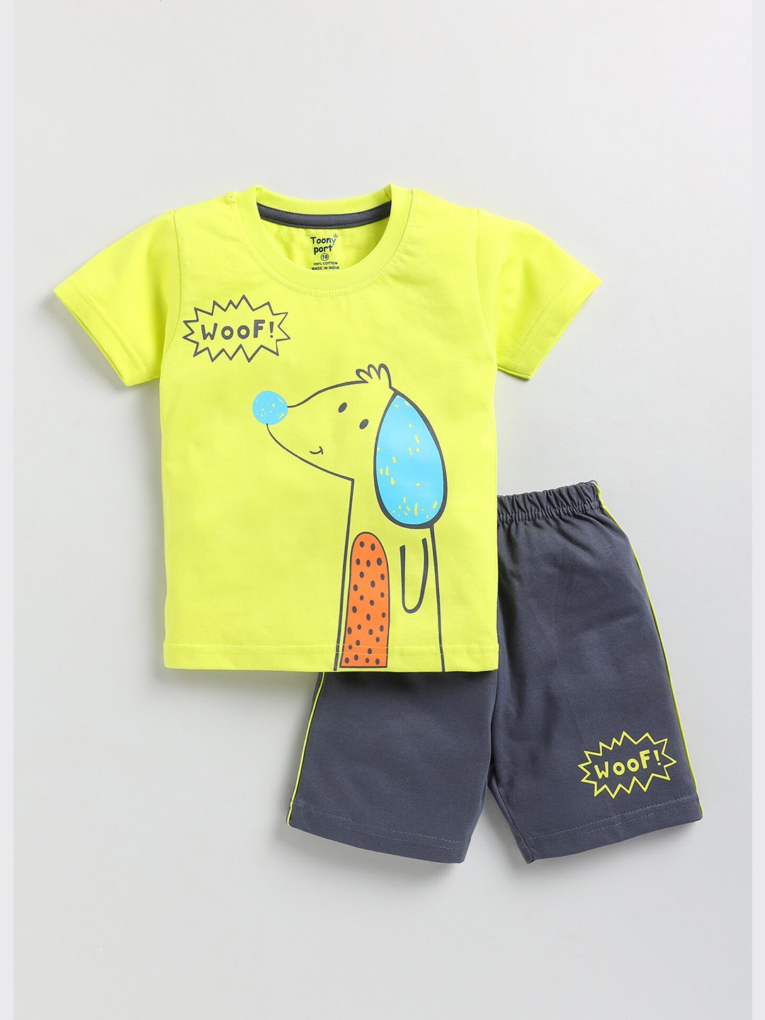 

Toonyport Boys Printed Pure Cotton T-shirt with Shorts, Yellow