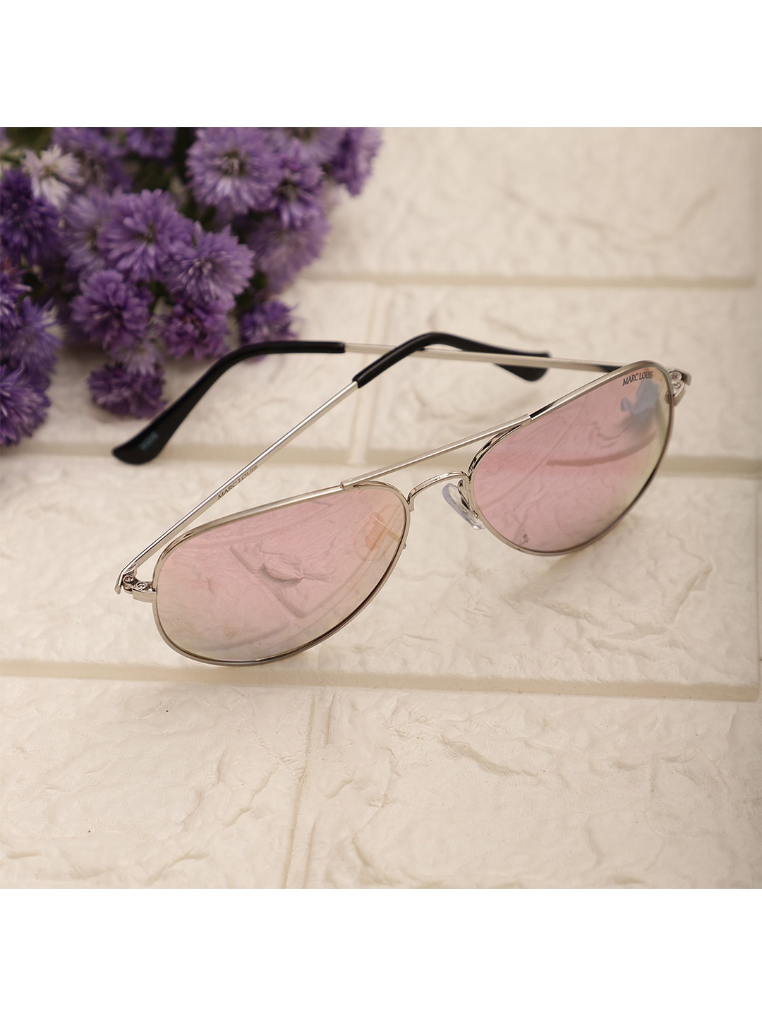 

MARC LOUIS Aviator Sunglasses With Polarised & UV Protected Lens, Pink