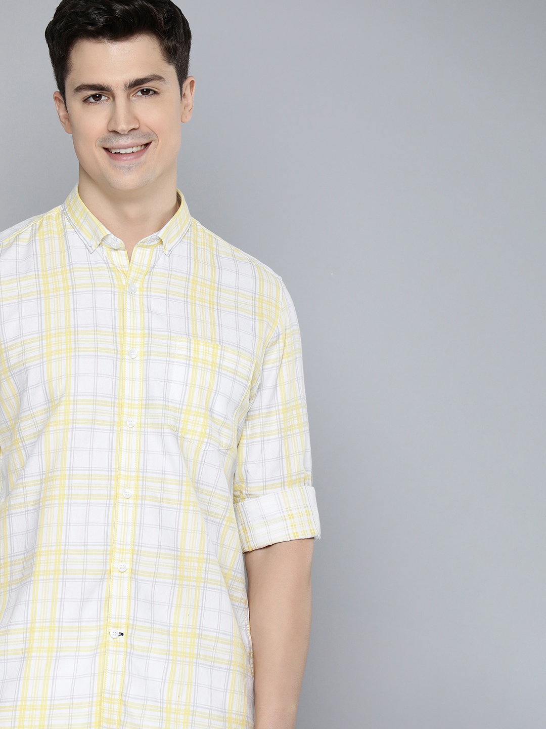

Mast & Harbour Men Yellow Standard Tartan Checks Opaque Checked Casual Shirt