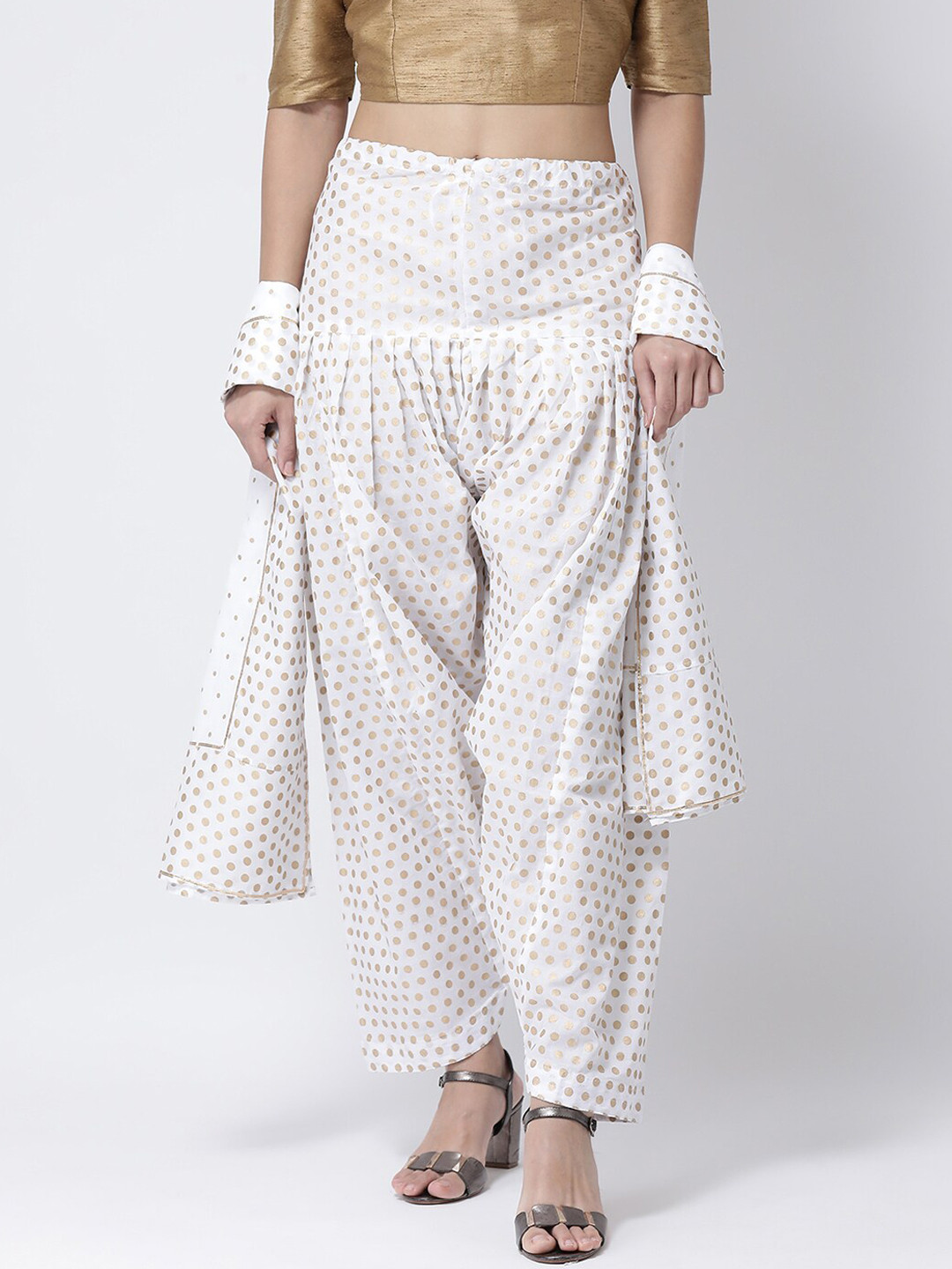 

Charitra Polka Dot Printed Pure Cotton Salwar and Dupatta, White