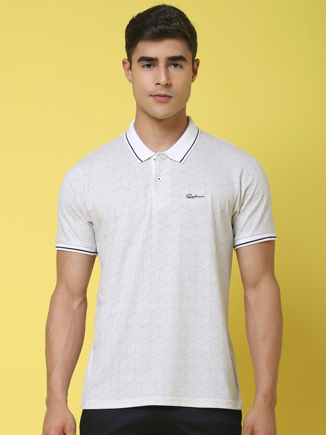 

Rodamo Geometric Printed Polo Collar Slim Fit T-shirt, White