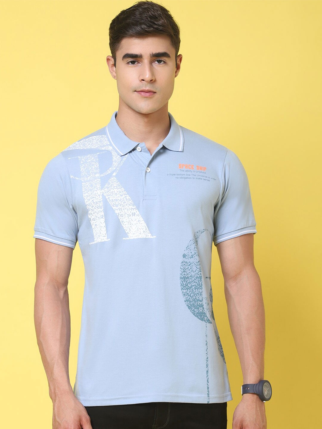 

Rodamo Abstract Printed Polo Collar Slim Fit T-shirt, Blue
