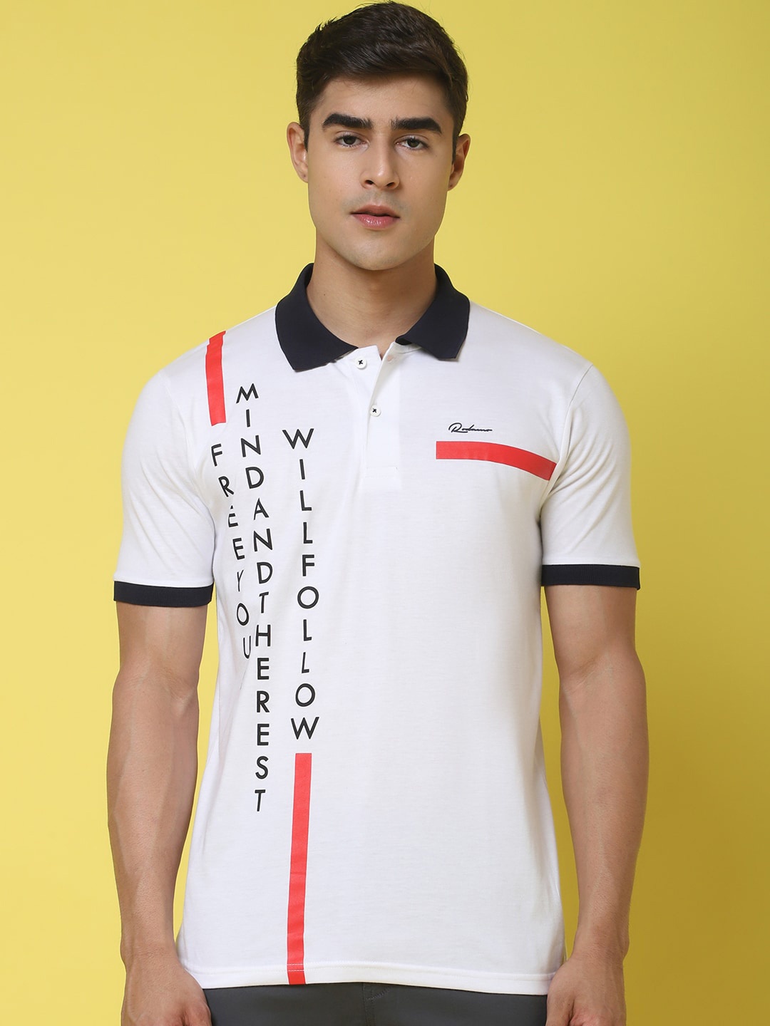 

Rodamo Typography Printed Polo Collar Cotton Slim Fit T-shirt, White