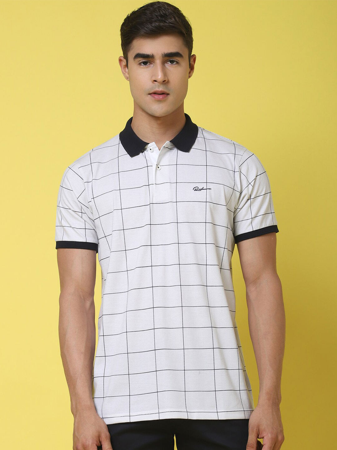 

Rodamo Checked Polo Collar Cotton Slim Fit T-shirt, White