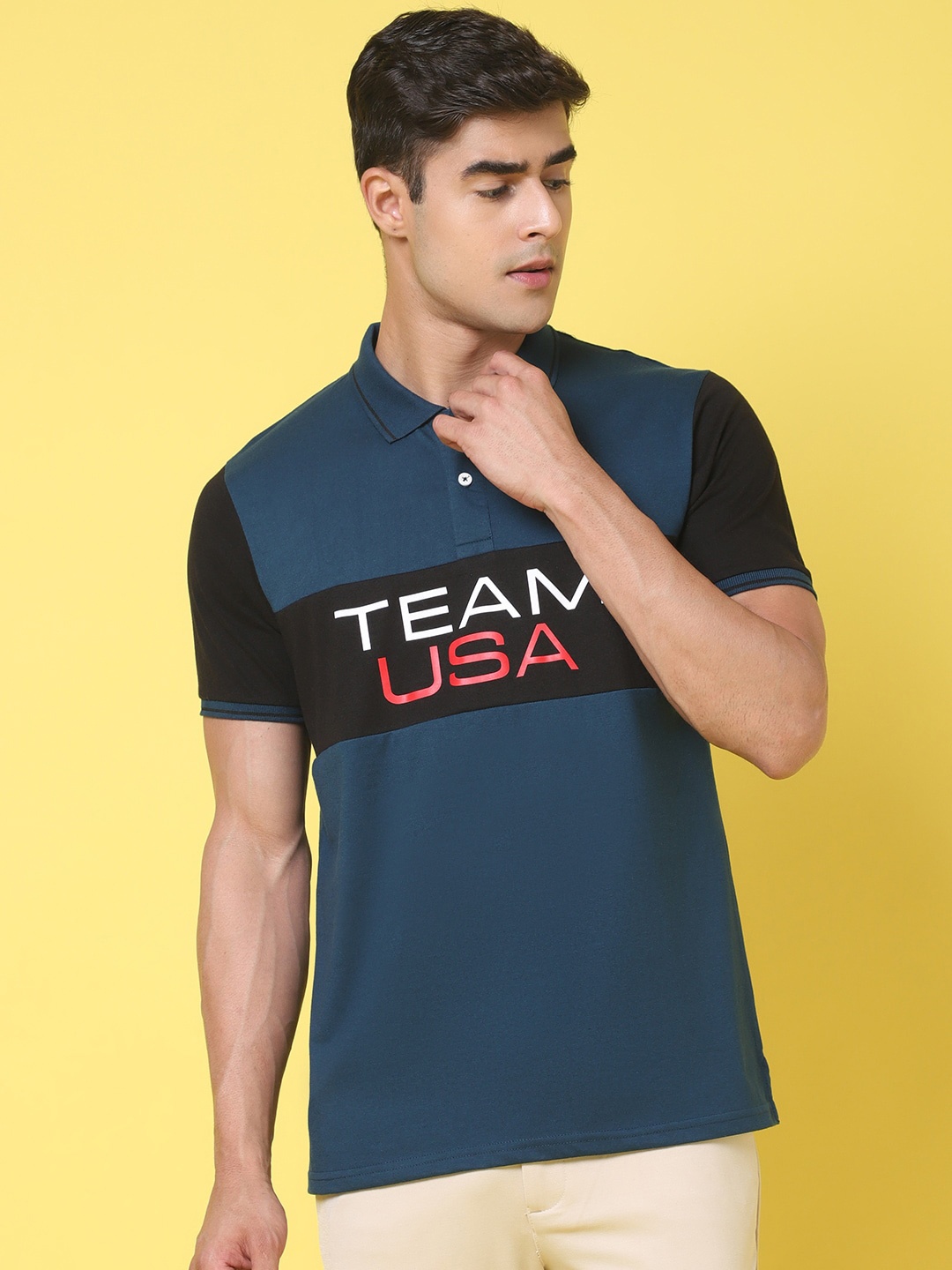 

Rodamo Typography Printed Polo Collar Slim Fit T-shirt, Teal