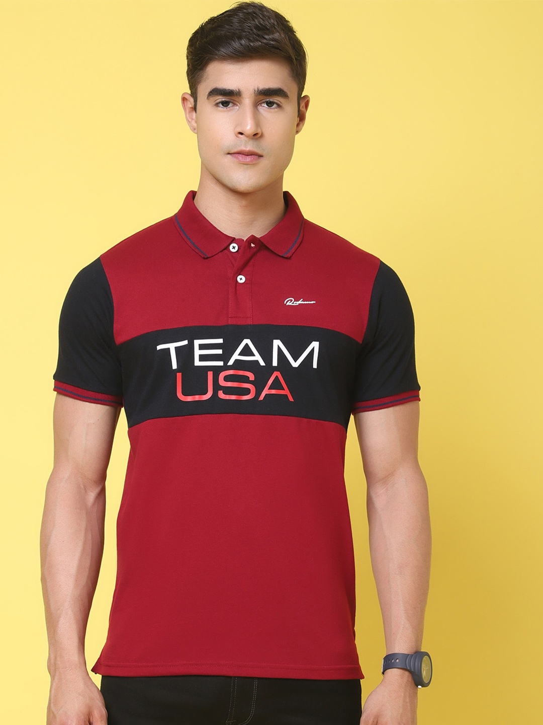 

Rodamo Typography Printed Polo Collar Slim Fit T-shirt, Red