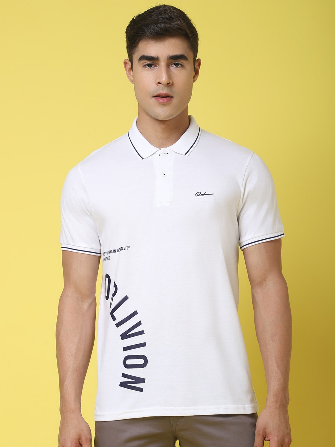 

Rodamo Typography Printed Polo Collar Slim Fit Casual Cotton T-shirt, White