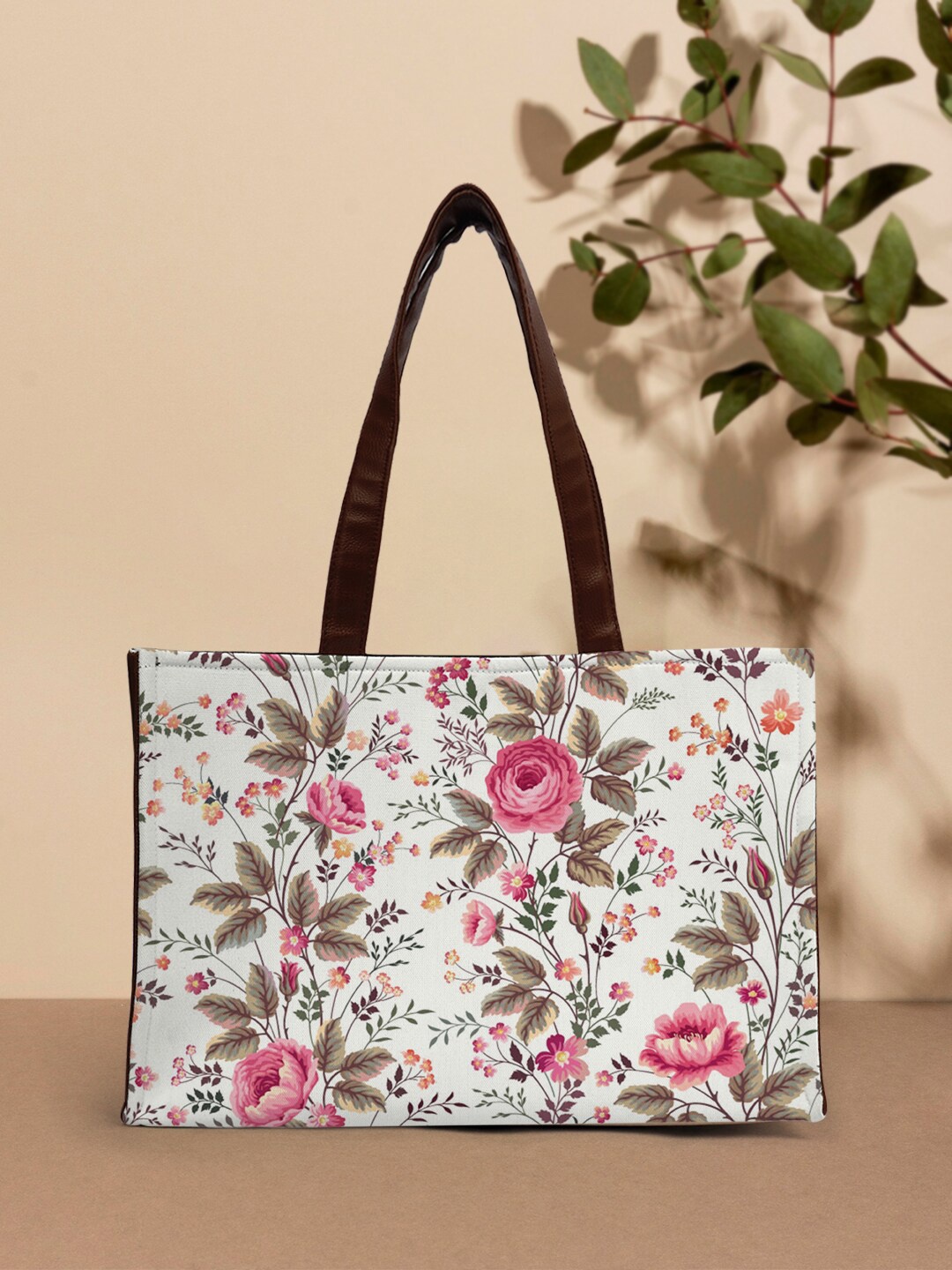 

Crazy Corner Floral Printed Structured Tote Bag, White