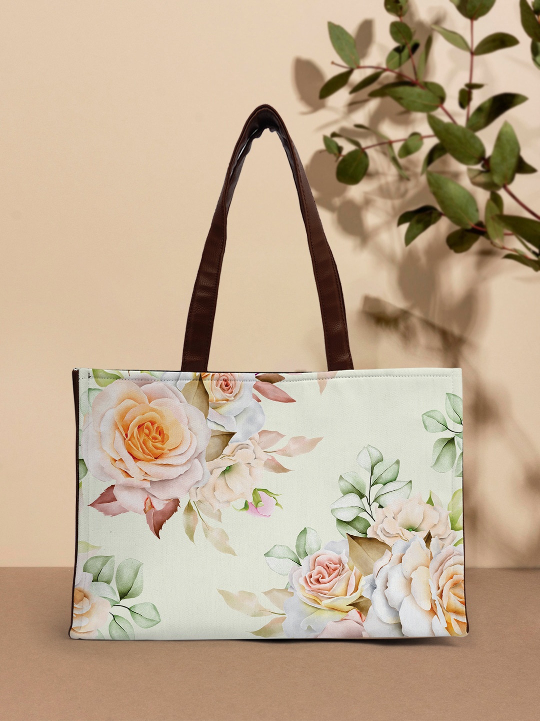 

Crazy Corner Floral Printed Structured Tote Bag, White