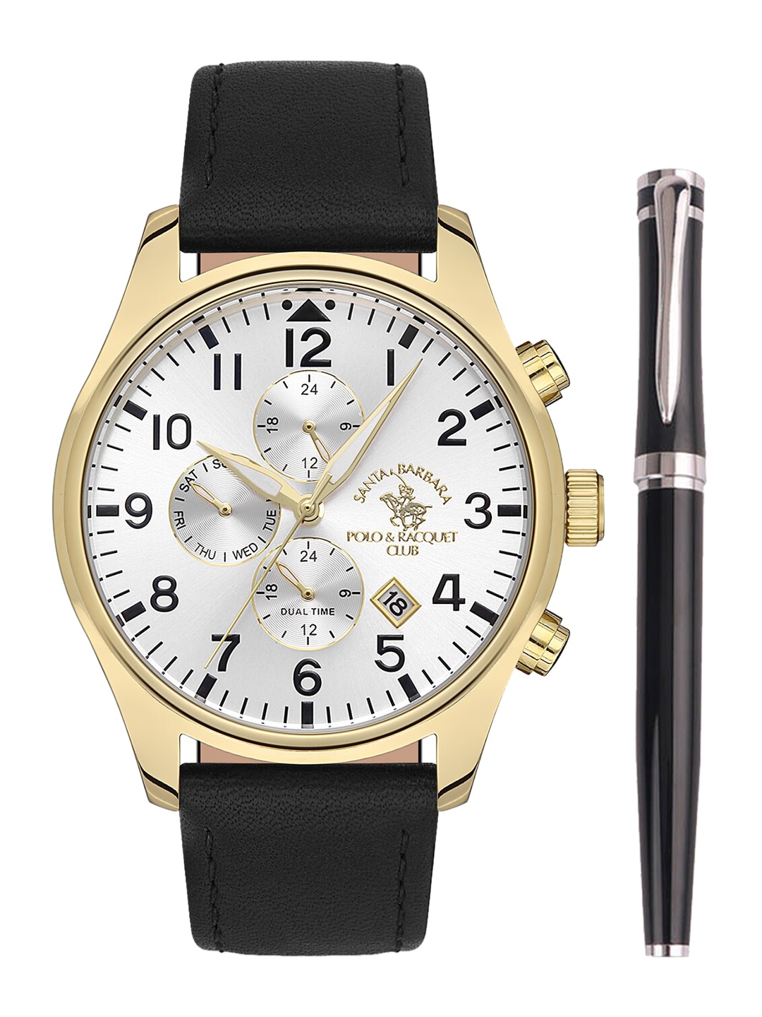 

SANTA BARBARA POLO & RACQUET CLUB Men Leather Analogue Chronograph Watch SB.1.10395-5, Silver