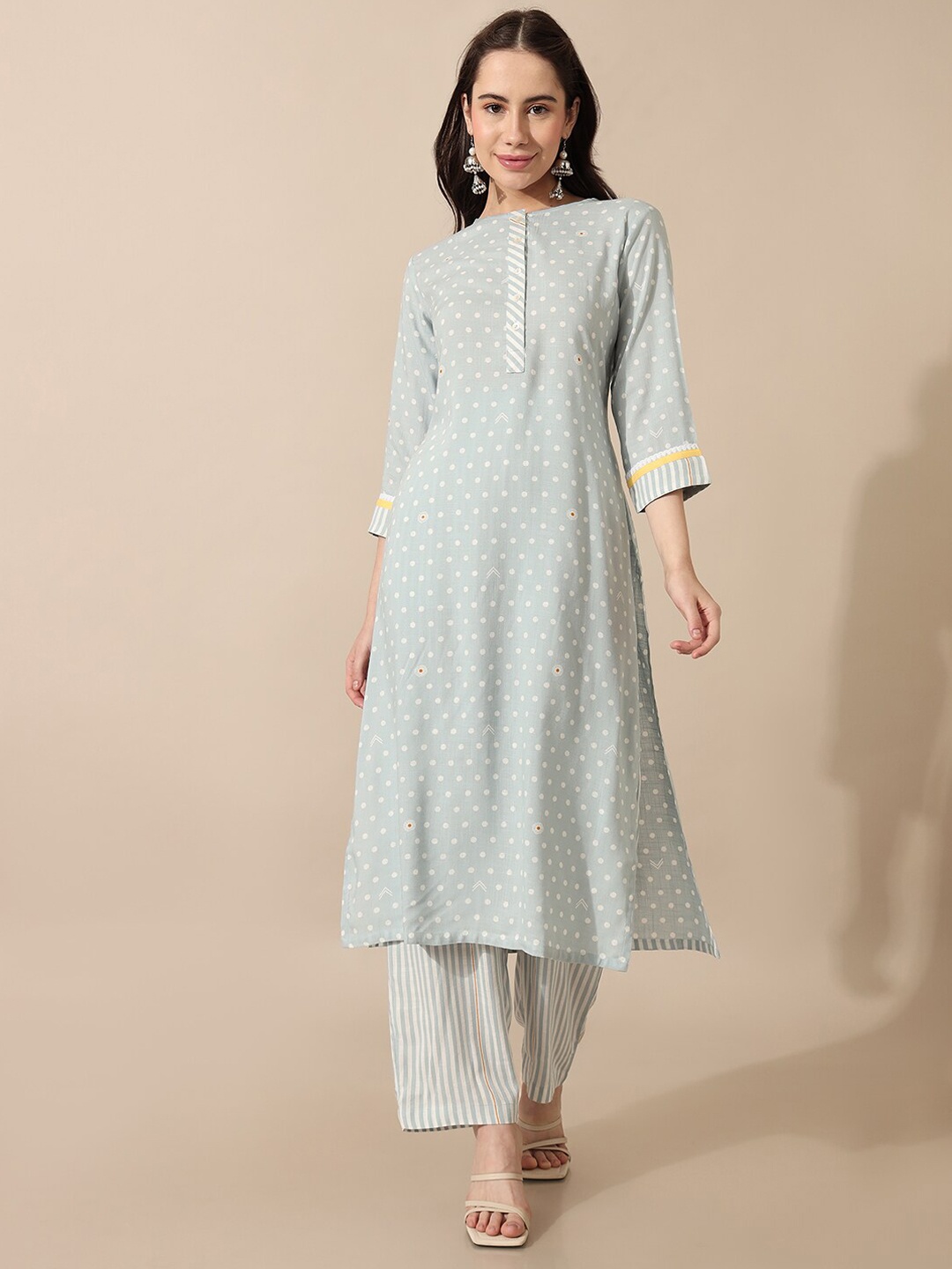 

Saaki Polka Dots Printed A-Line Kurta, Blue