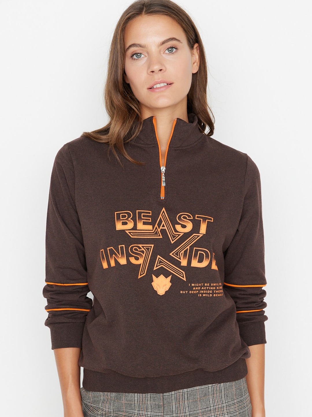 

Trendyol Typography Printed High Neck Sweatshirt, Na