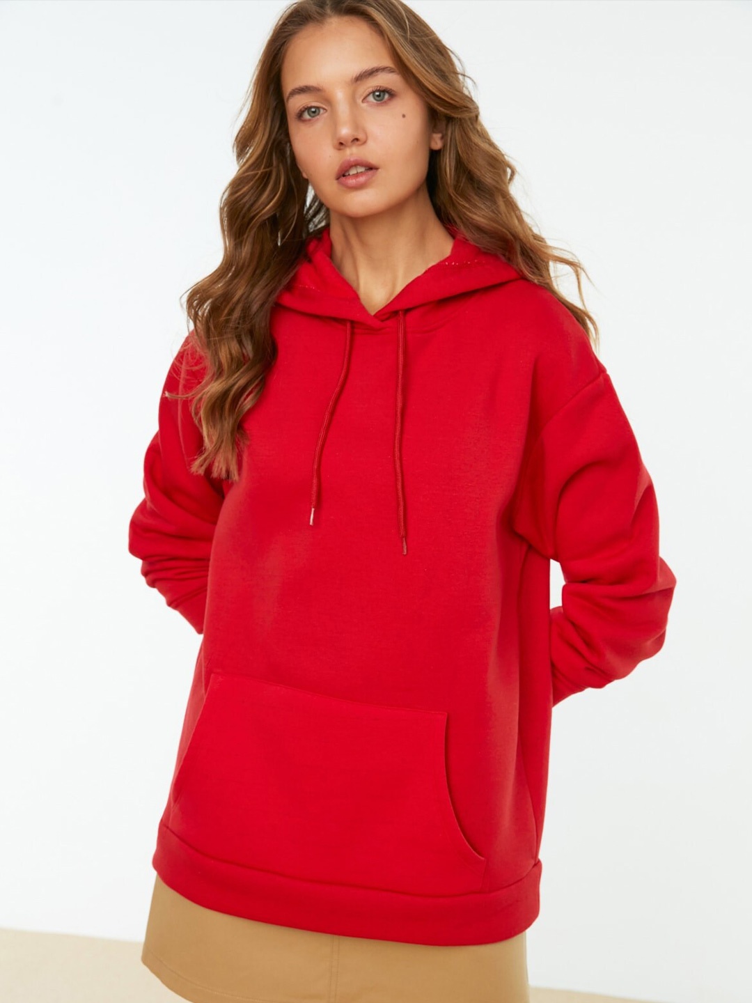 

Trendyol Hooded Drop Shoulder Sleeves Pullover Sweatshirt, Red