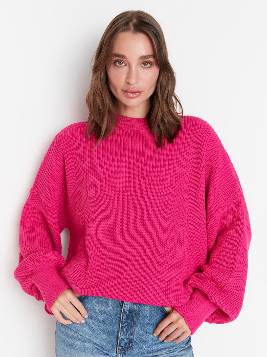 

Trendyol Knitted Batwing Sleeve Boxy Top, Fuchsia