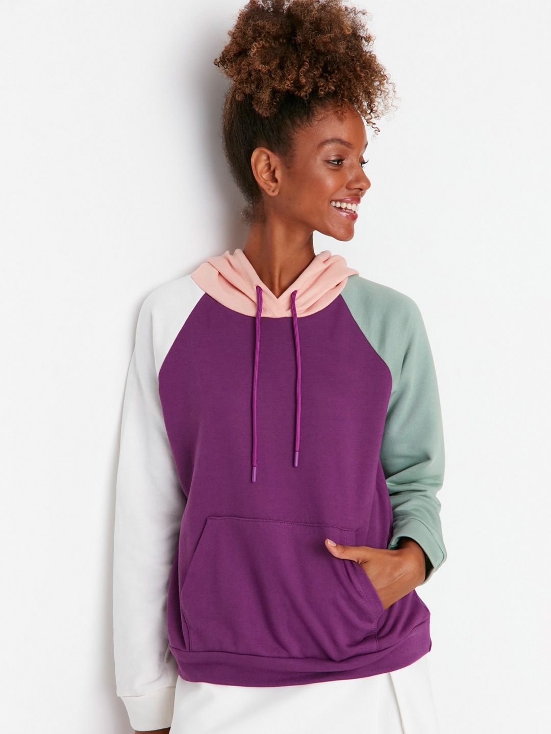 

Trendyol Colourblocked Hoody Neck Cotton Sweatshirts, Purple