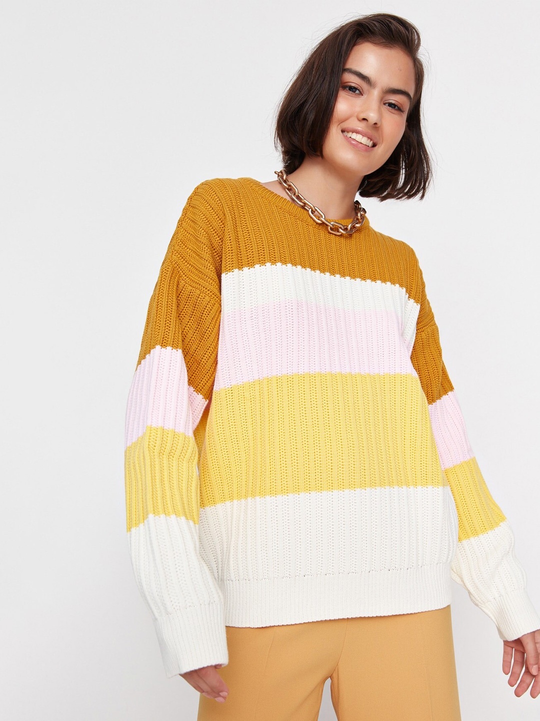 

Trendyol Colourblocked Round Neck Acrylic Sweatshirts, Brown