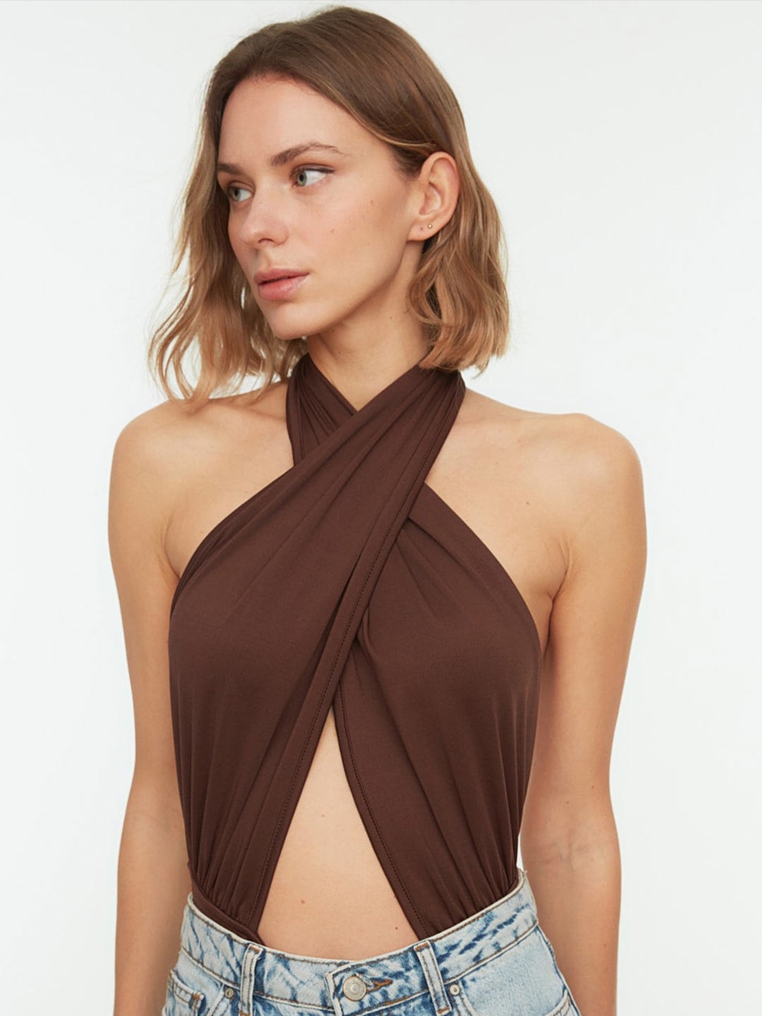 

Trendyol Sleeveless Halter Neck Top, Brown