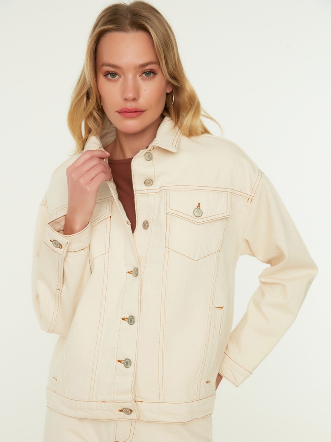 

Trendyol Spread Collar Cotton Tailored Jacket, Cream