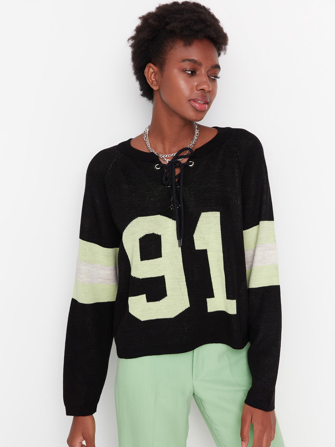 

Trendyol Typography Printed Acrylic Sweatshirt, Black