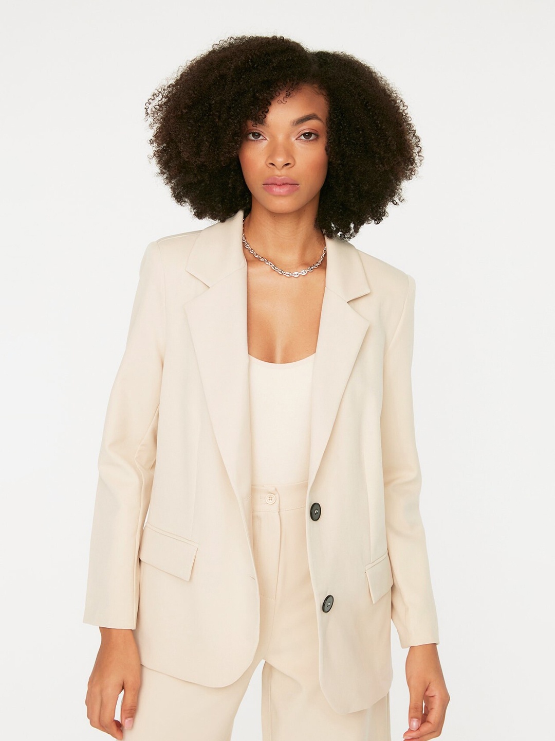 

Trendyol Single-Breasted Formal Blazer, Cream