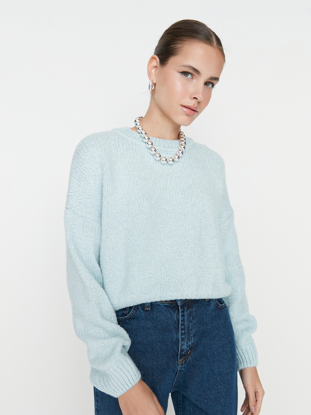 

Trendyol Round Neck Acrylic Pullover, Turquoise blue