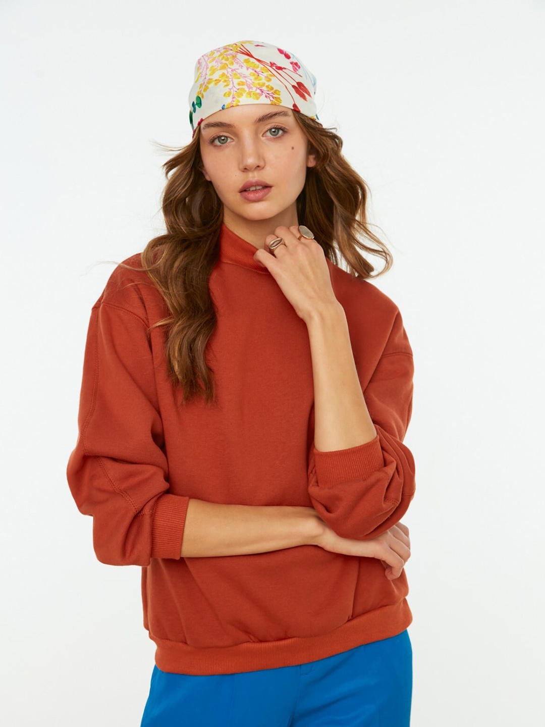 

Trendyol Mock Collar Cotton Pullover Swetshirt, Maroon