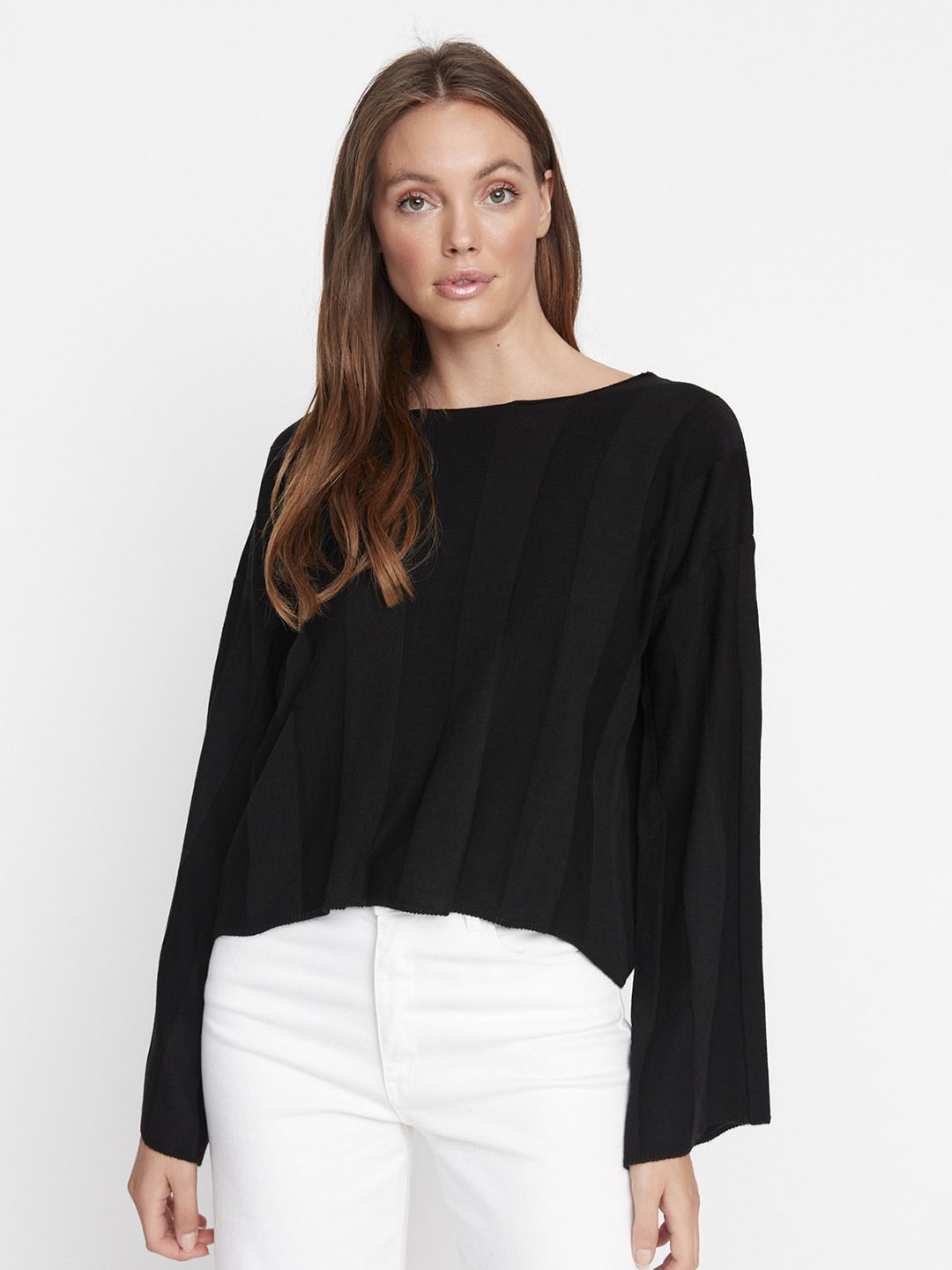 

Trendyol Boat Neck Flared Sleeve Acrylic Top, Black