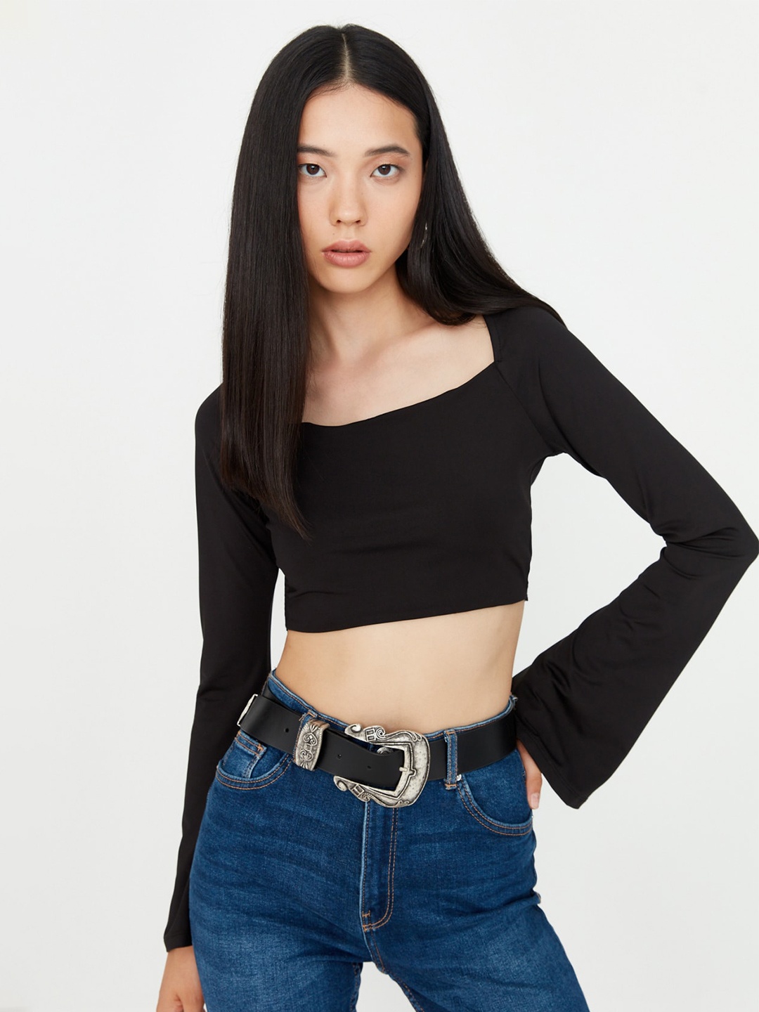 

Trendyol Square Neck Crop Top, Black