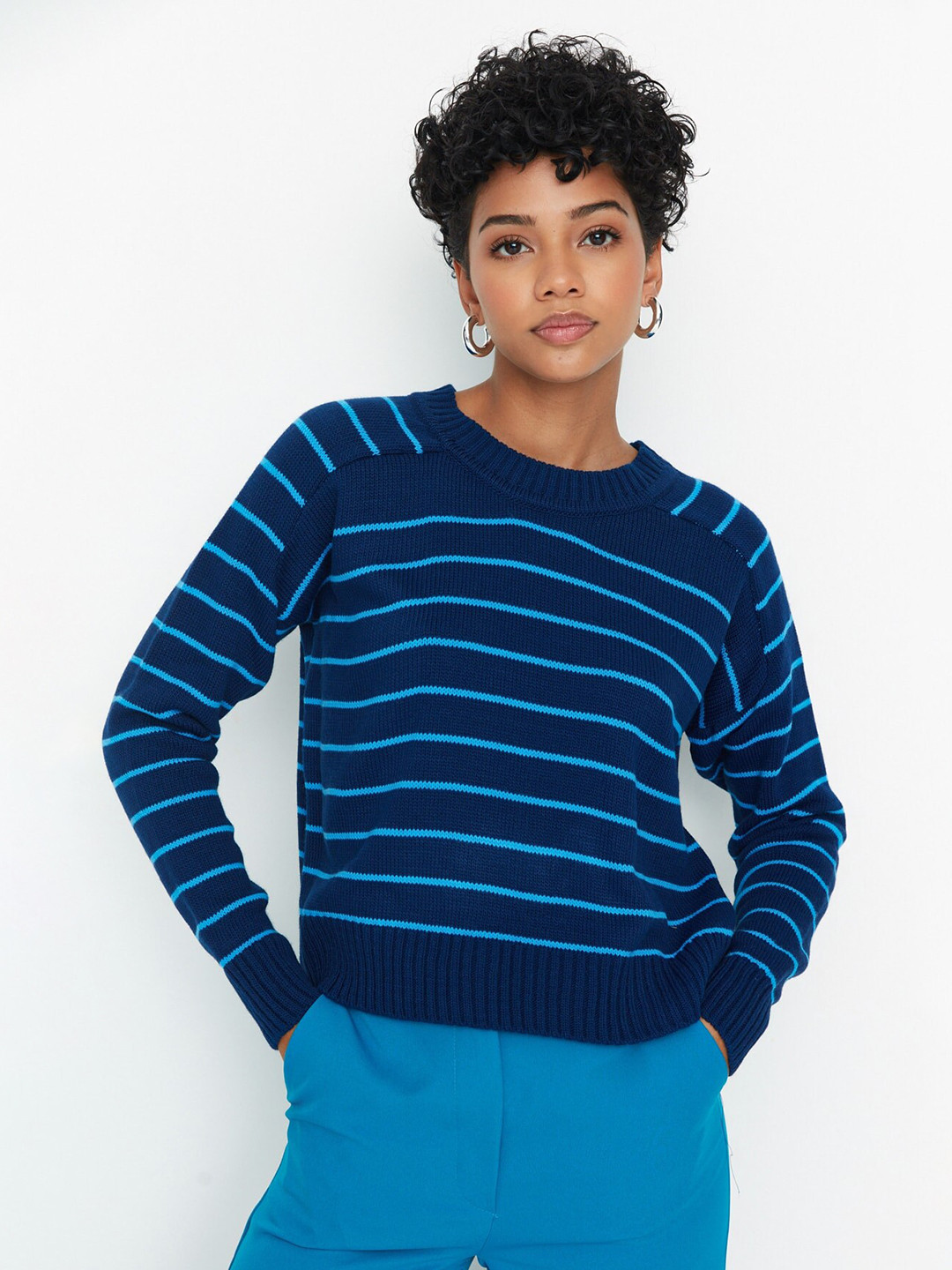 

Trendyol Horizontal Striped Acrylic Top, Navy blue