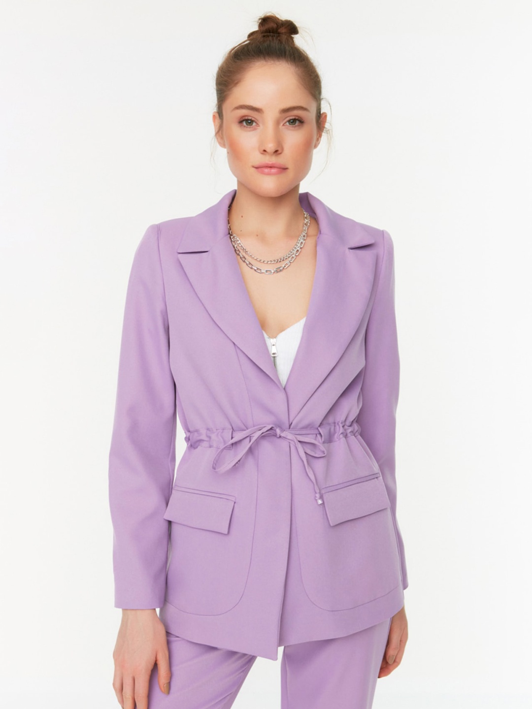 

Trendyol Single-Breasted Tailored-Fit Front-Open Blazer, Lavender