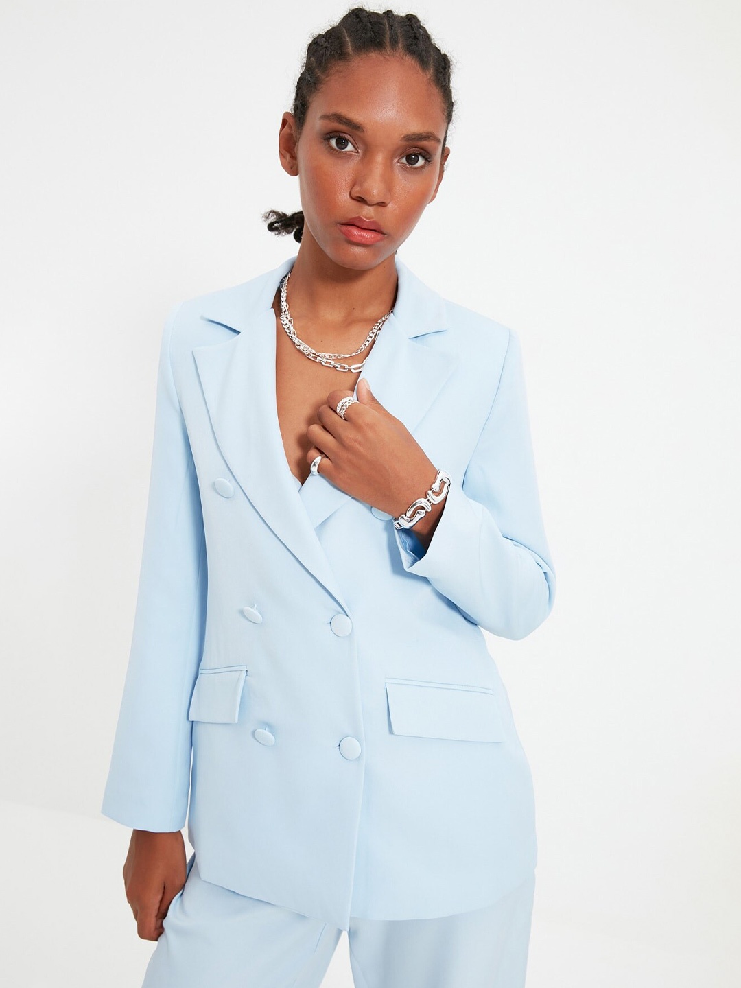 

Trendyol Double- Breasted Notched Lapel Collar Blazer, Blue