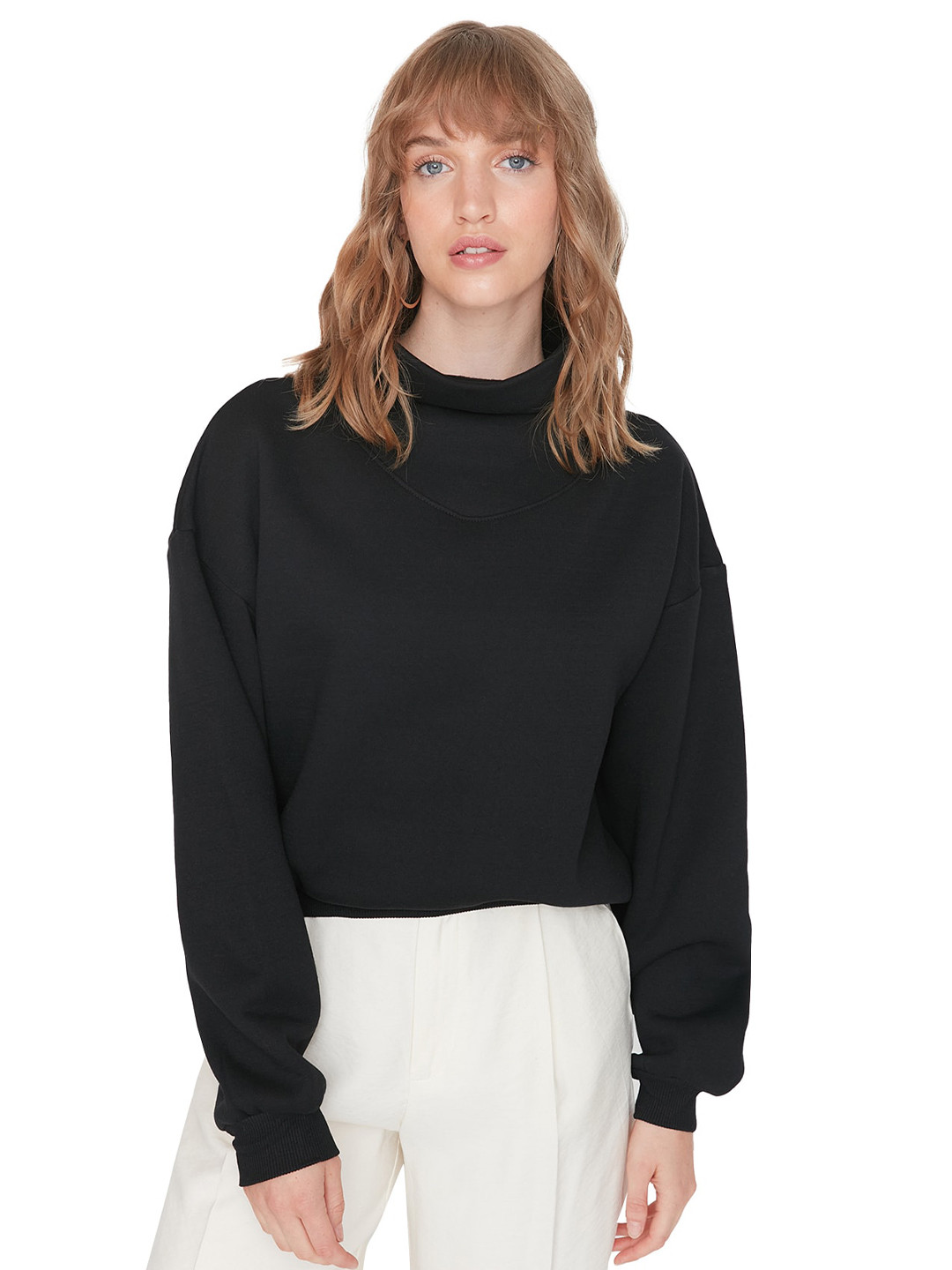 

Trendyol High Neck Drop Shoulder Sleeves Sweatshirt, Black