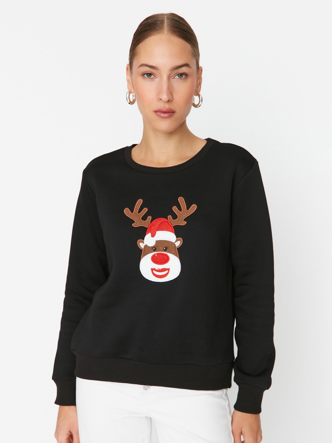 

Trendyol Applique Long Sleeves Sweatshirts, Black
