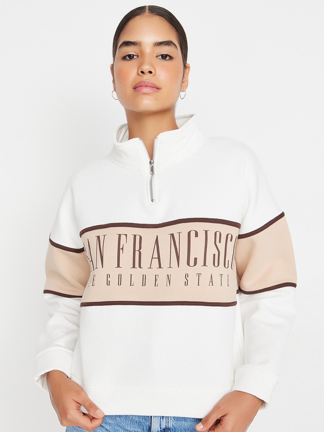 

Trendyol Typography Printed High Neck Cotton Top, White