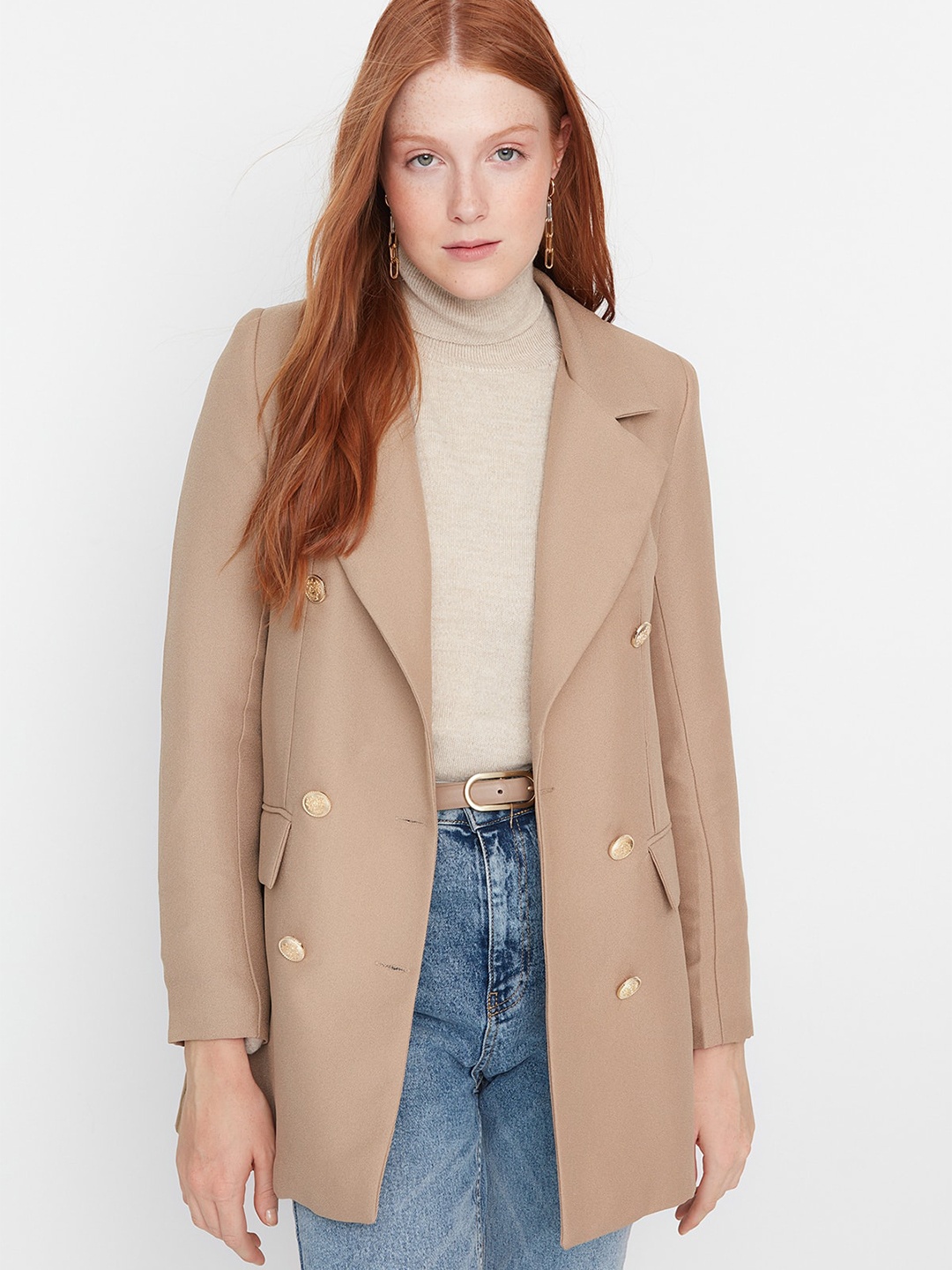 

Trendyol Notched Lapel Long Sleeves Trench Coat, Beige