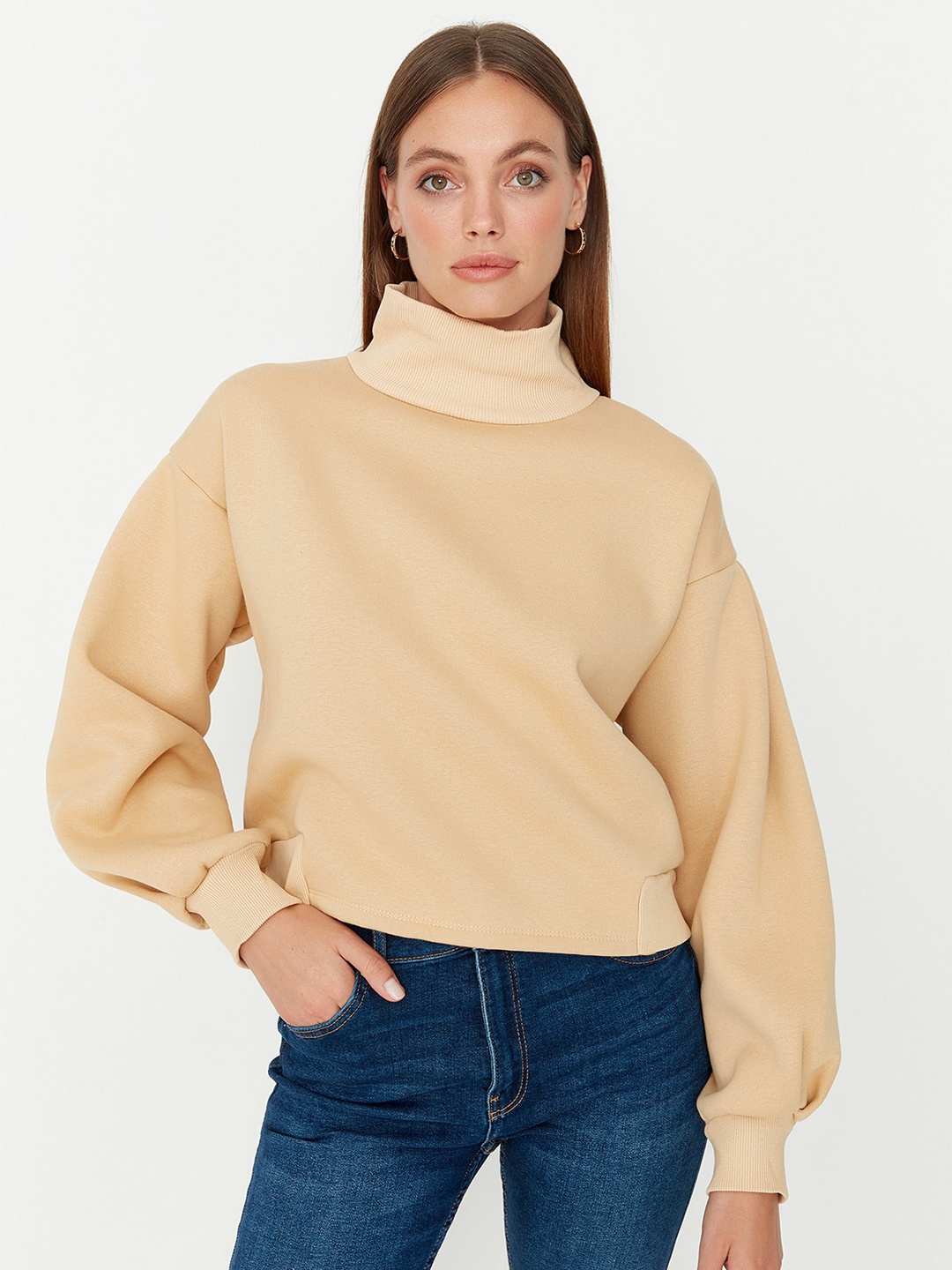 

Trendyol High Neck Cotton Top, Beige