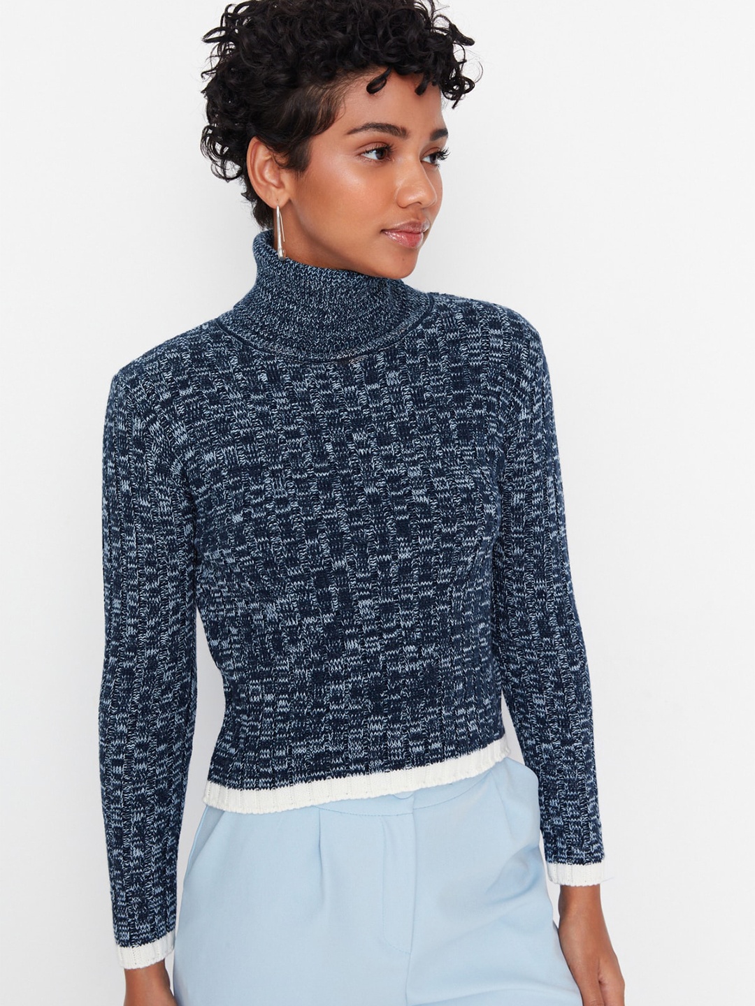

Trendyol Cable Knits Turtle Neck Sweater, Navy blue